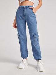 High Waisted Flap Pocket Tapered Jeans