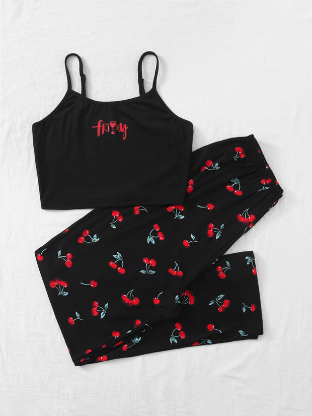 Cherry And Letter Graphic Cami Pajama Set