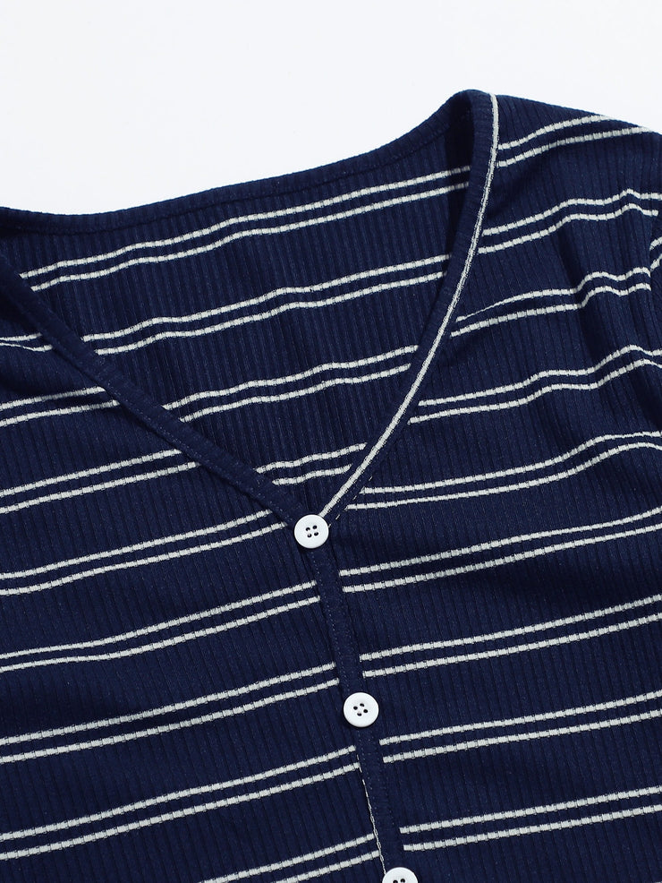 Striped Button Front Tee