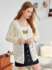 Pointelle Knit Open Front Cardigan