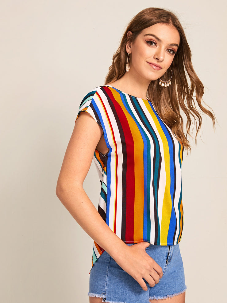 Multicolored Striped Twist-Back Top