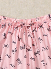 Letter And Bow Print Short Sleeve PJ Set