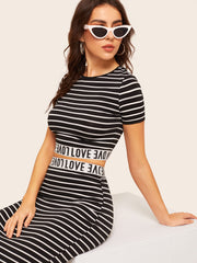 Love Graphic Striped Crop Top & Skirt Set