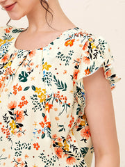 Butterfly Sleeve Floral Print Blouse