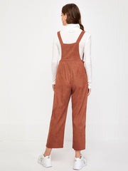Pocket Front Corduroy Cropped Pinafore Jumpsuit