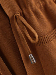 Dual Pockets Drawstring Waist Hooded Cardigan