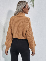 Turtleneck Lantern Sleeve Crop Sweater
