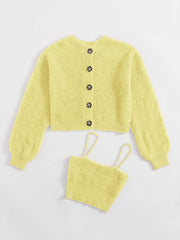 Button Front Fluffy Cardigan & Cami