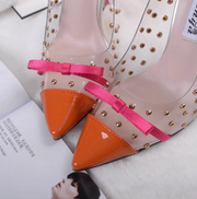 2020 New Sexy Women Pointed Toe Pumps Transparent Rivet Thin High Heel Lady Shoes Female Butterfly Bow Pumps For Work Big Size41
