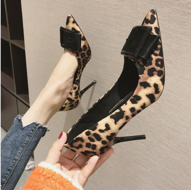 Rimocy sexy ladies pointed toe leopard pumps 2019 spring feshion thin high heels slip on party wedding shoes woman sandals mujer
