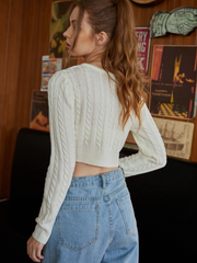 Solid Cable Knit Button Front Cardigan