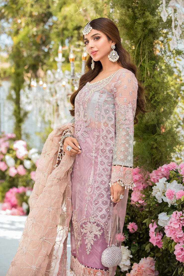 Maria B Unstitched MBROIDERED - Shades of Lilac Pink and Blue grey (BD-2105)