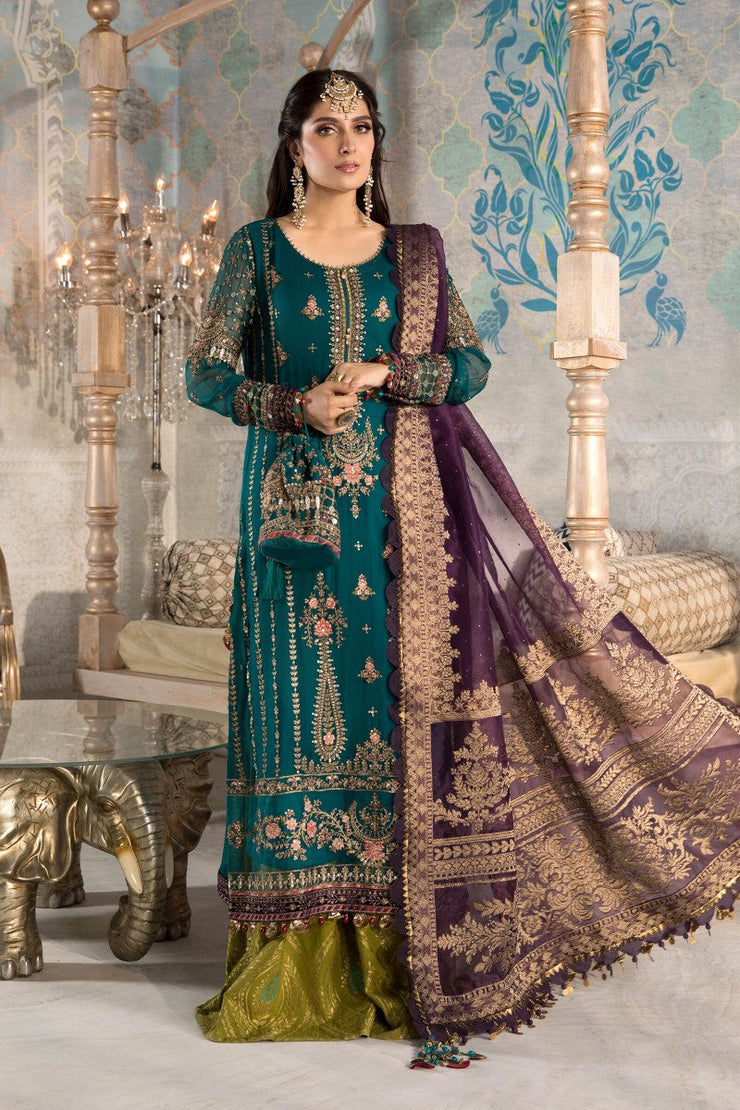 MARIA.B Unstitched MBROIDERED - Teal blue, Olive Green and Purple (BD-2202)