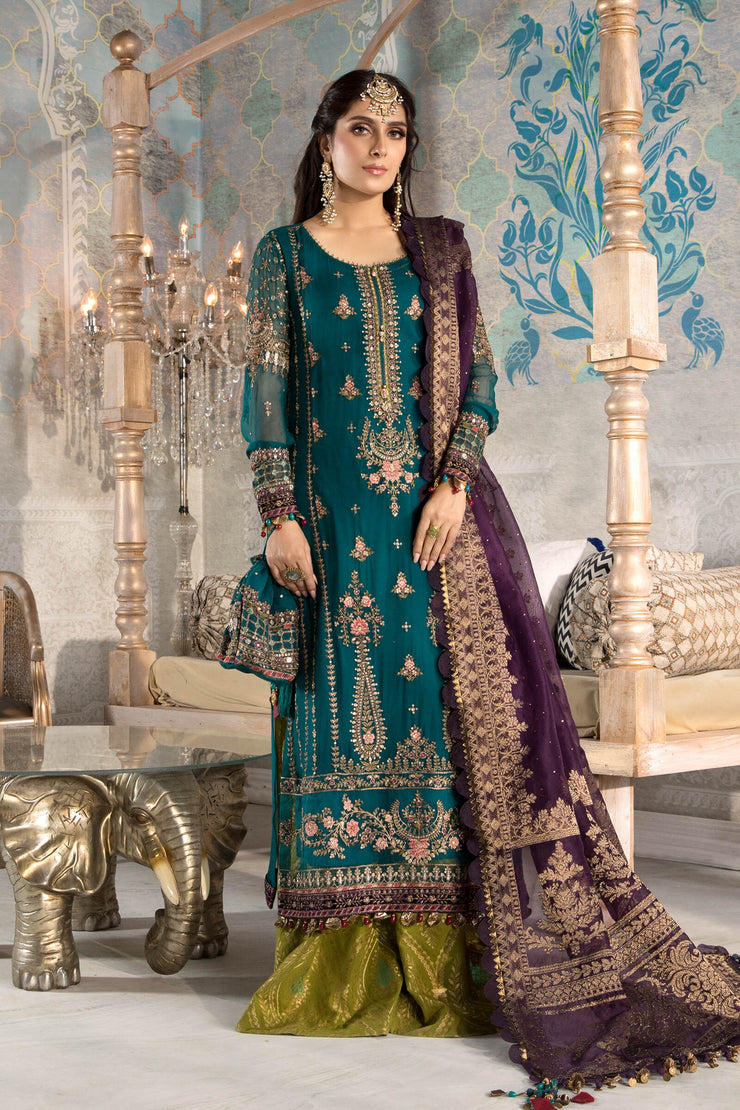 MARIA.B Unstitched MBROIDERED - Teal blue, Olive Green and Purple (BD-2202)