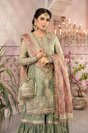 Maria B Unstitched MBROIDERED - Pistachio Green and Salmon pink kBD-2205)