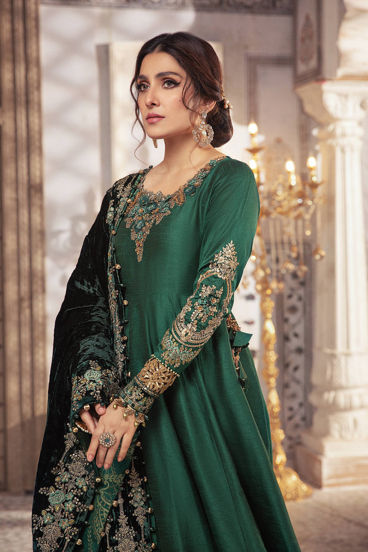 Maria B Unstitched MBROIDERED - Teal and Warm green (BD-2307)